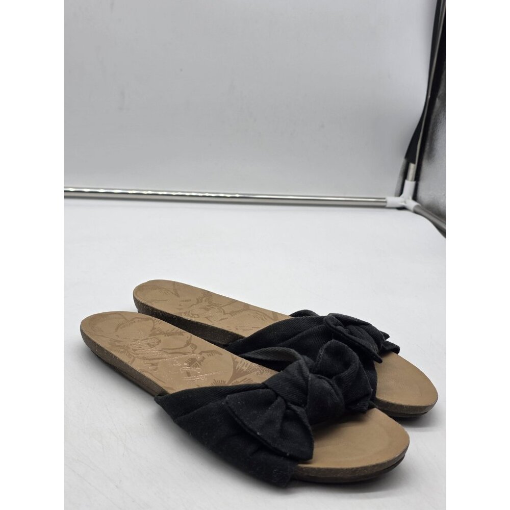 Blowfish Malibu Sandals Womens 6 Black Bow Slip On Flat Slide Shoes Casual